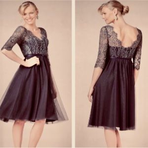 BHLDN (Anthropologie) Navy Belted Sapphire Lace Dress - size 6